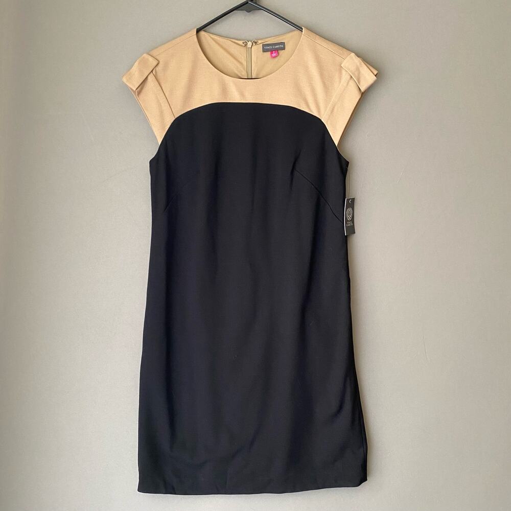 Vince Camuto‎ sz 2 black tan sheath mini dress NWT